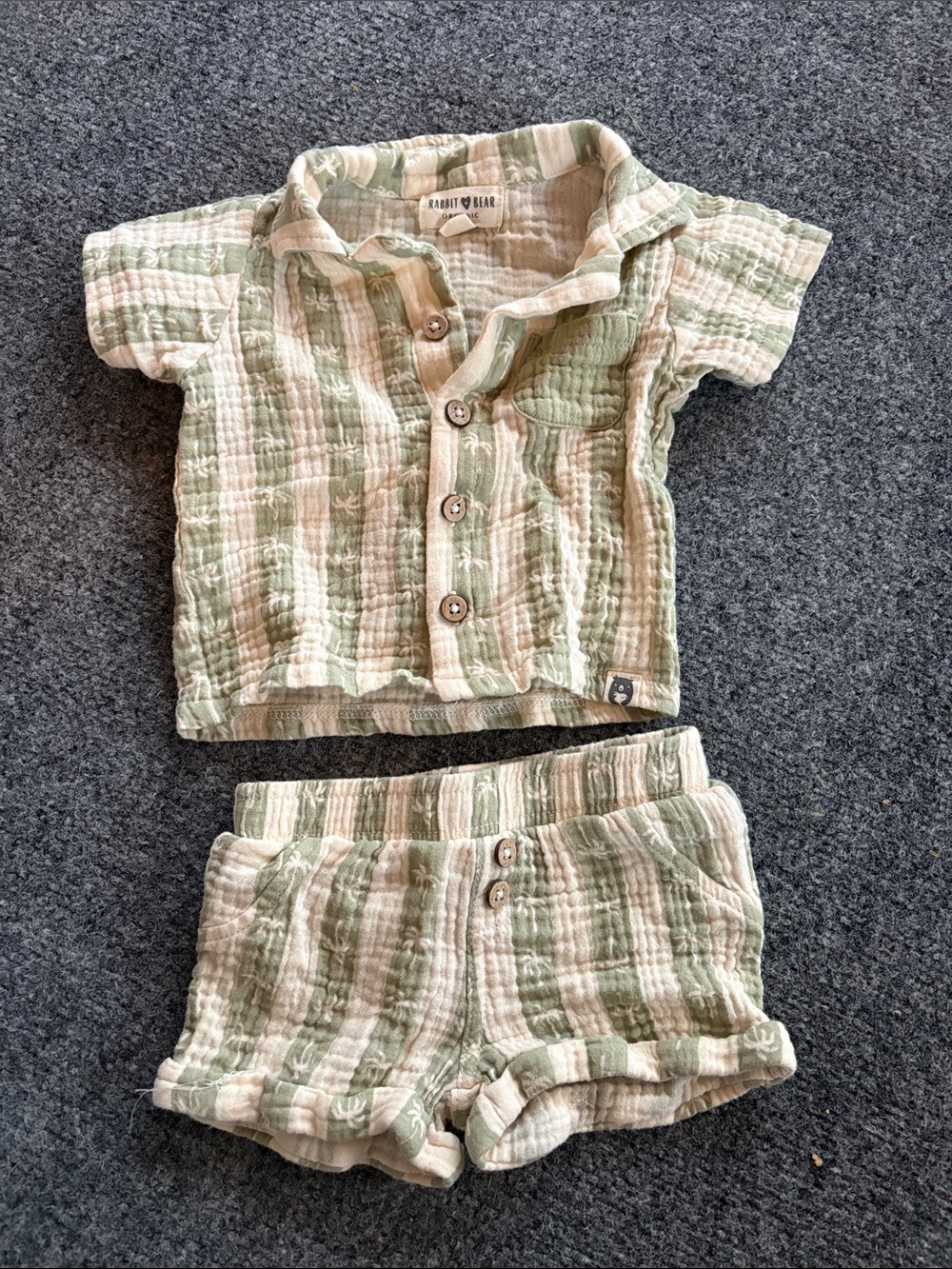 Rabbit + Bear Green Stripe Set - Organic Cotton - Size 0 to 3 Months